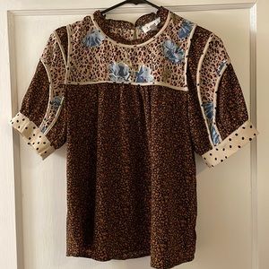 THML cheetah and floral print blouse